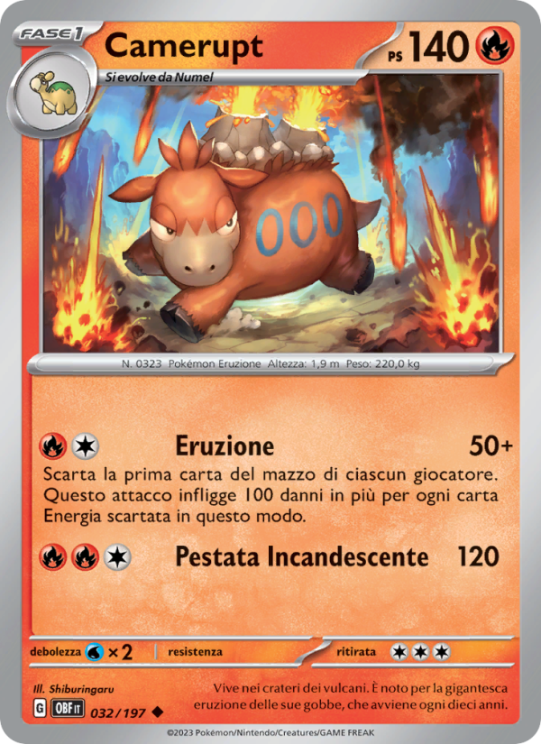Camerupt 032/230 — Obsidian Flames (Italian Pokémon TCG card)