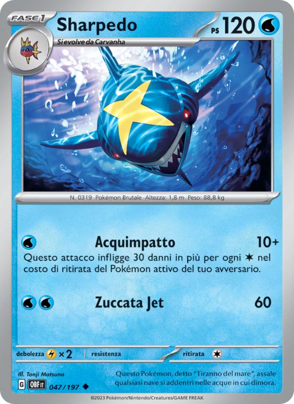 Sharpedo 047/230 — Obsidian Flames (Italian Pokémon TCG card)