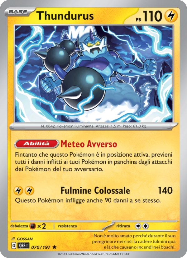Thundurus 070/230 — Obsidian Flames (Italian Pokémon TCG card)