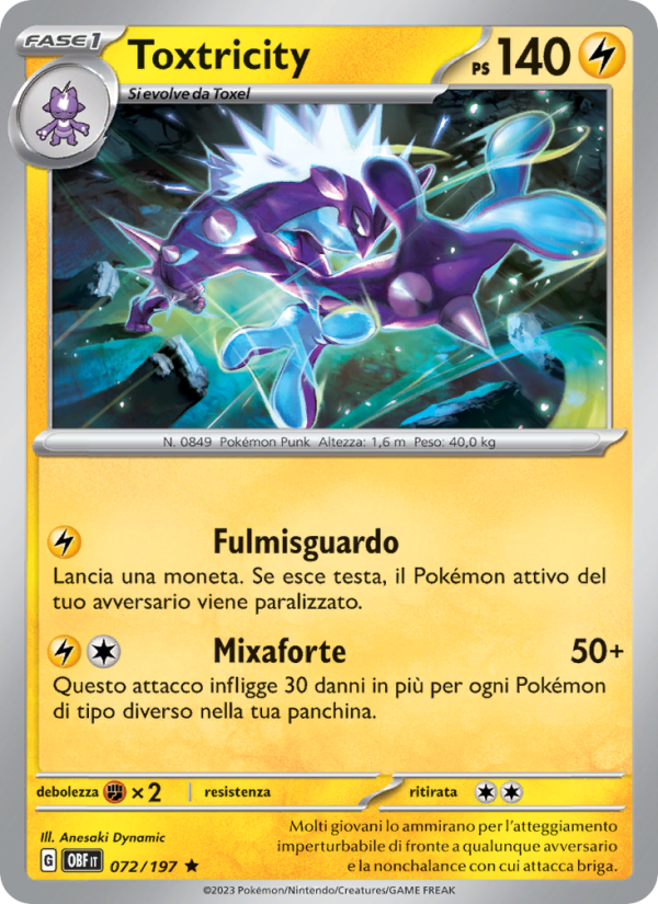 Toxtricity 072/230 — Obsidian Flames (Italian Pokémon TCG card)