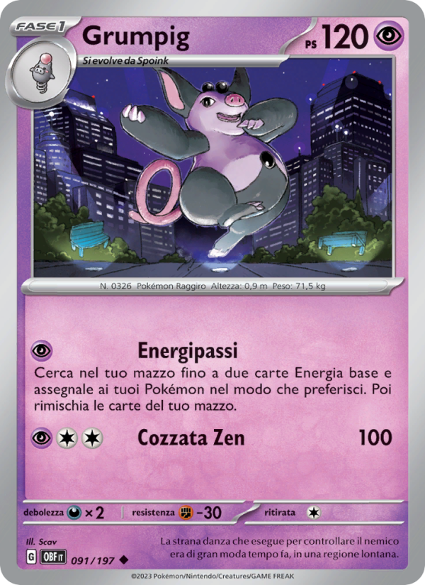 Grumpig 091/230 — Obsidian Flames (Italian Pokémon TCG card)