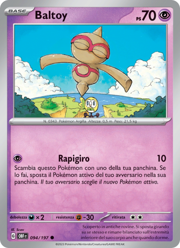 Baltoy 094/230 — Obsidian Flames (Italian Pokémon TCG card)