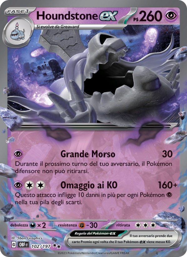 Houndstone-ex 102/230 — Obsidian Flames (Italian Pokémon TCG card)