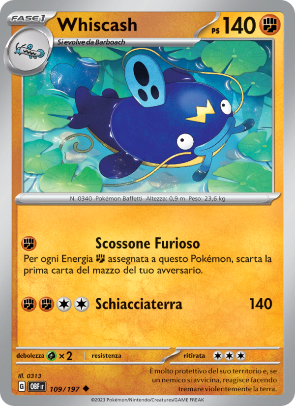 Whiscash 109/230 — Obsidian Flames (Italian Pokémon TCG card)