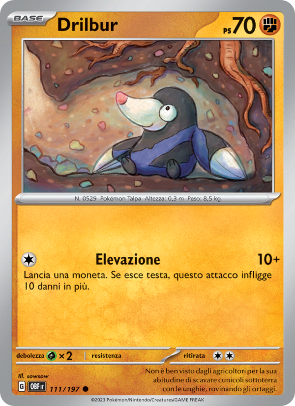 Drilbur 111/230 — Obsidian Flames (Italian Pokémon TCG card)