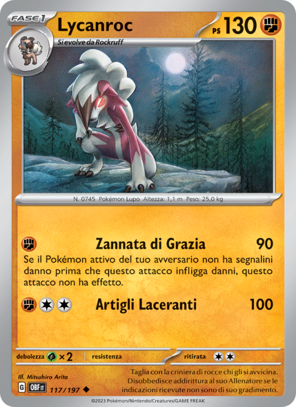 Lycanroc 117/230 — Obsidian Flames (Italian Pokémon TCG card)