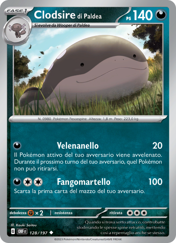 Clodsire di Paldea 128/230 — Obsidian Flames (Italian Pokémon TCG card)