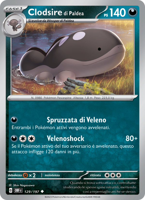 Clodsire di Paldea 129/230 — Obsidian Flames (Italian Pokémon TCG card)