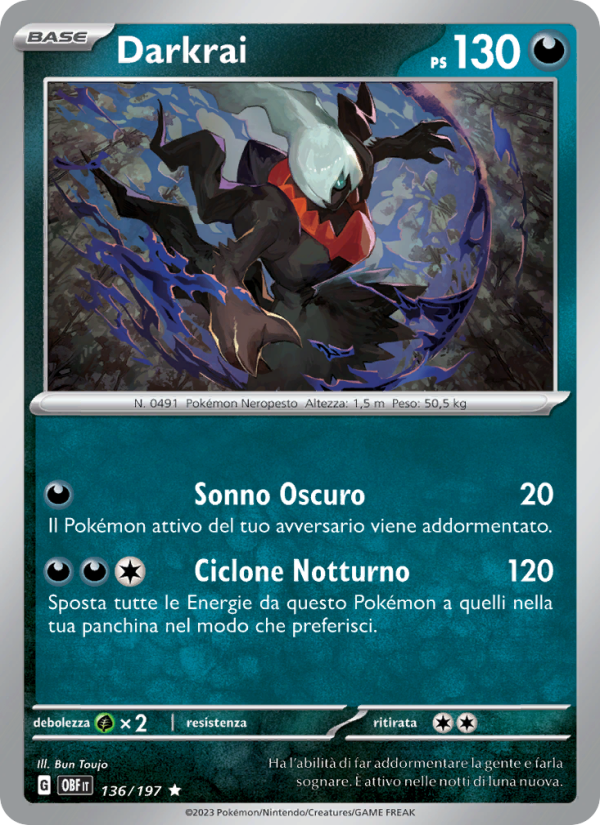 Darkrai 136/230 — Obsidian Flames (Italian Pokémon TCG card)