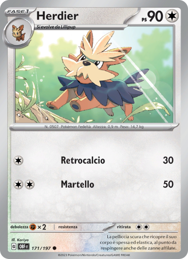 Herdier 171/230 — Obsidian Flames (Italian Pokémon TCG card)