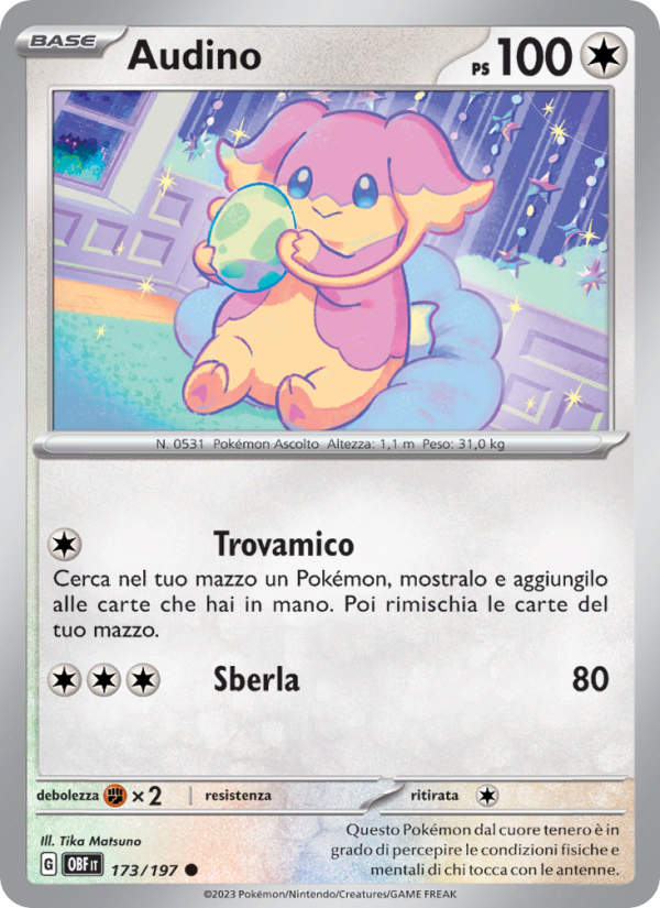 Audino 173/230 — Obsidian Flames (Italian Pokémon TCG card)