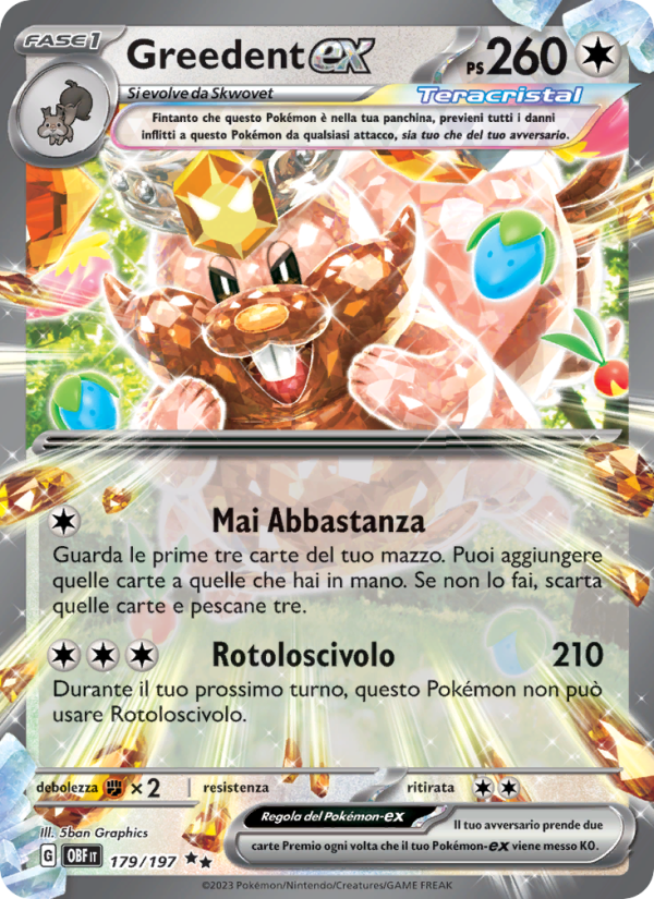 Greedent-ex 179/230 — Obsidian Flames (Italian Pokémon TCG card)
