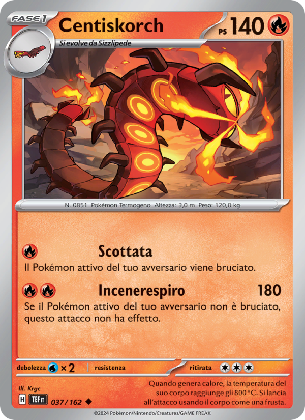 Centiskorch 037/218 — Temporal Forces (Italian Pokémon TCG card)