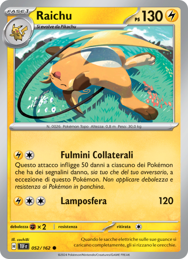 Raichu 052/218 — Temporal Forces (Italian Pokémon TCG card)