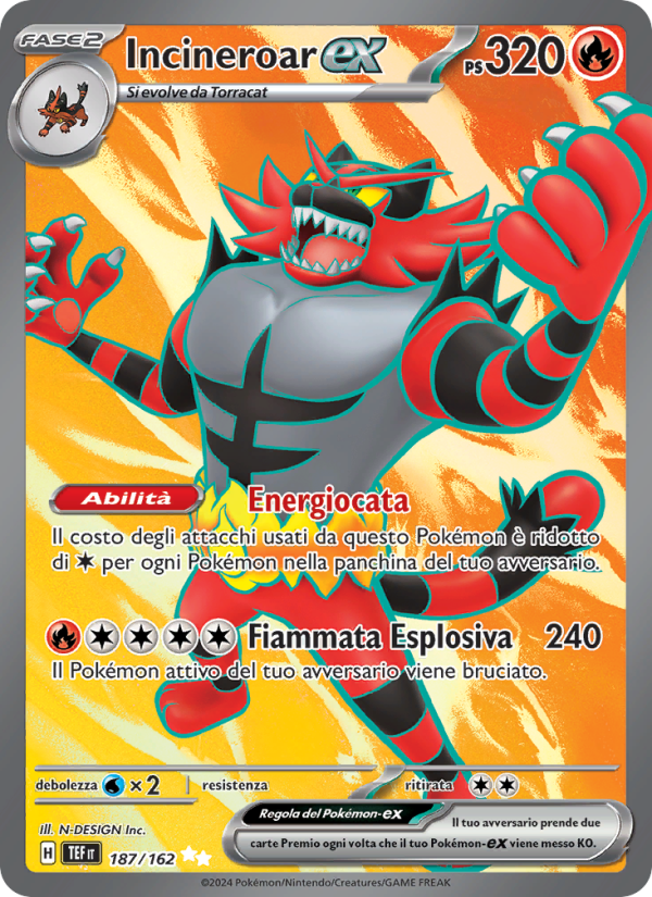 Incineroar-ex 187/218 — Temporal Forces (Italian Pokémon TCG card)