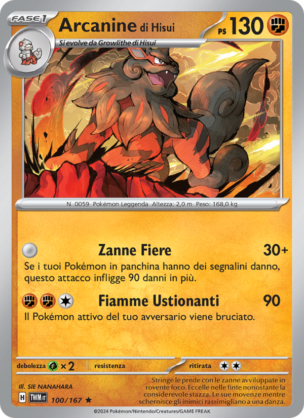 Arcanine di Hisui 100/226 — Twilight Masquerade (Italian Pokémon TCG card)