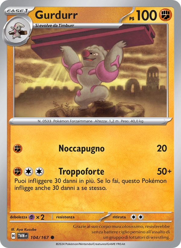 Gurdurr 104/226 — Twilight Masquerade (Italian Pokémon TCG card)