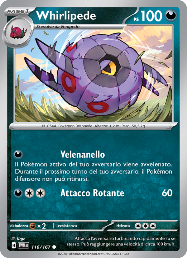 Whirlipede 116/226 — Twilight Masquerade (Italian Pokémon TCG card)