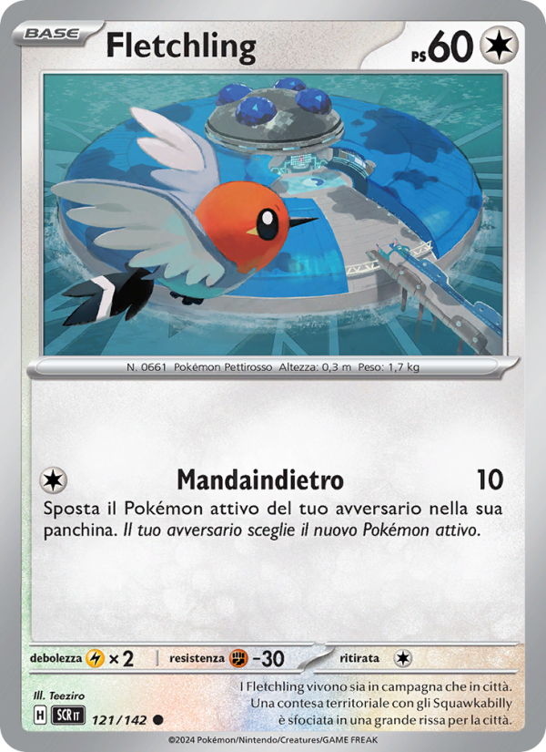Fletchling 121/175 — Stellar Crown (Italian Pokémon TCG card)