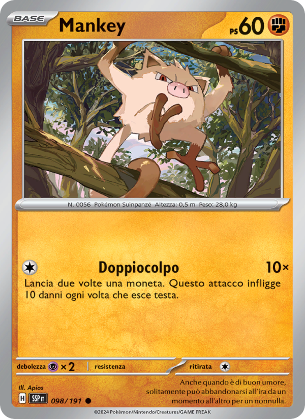 Mankey 098/252 — Surging Sparks (Italian Pokémon TCG card)