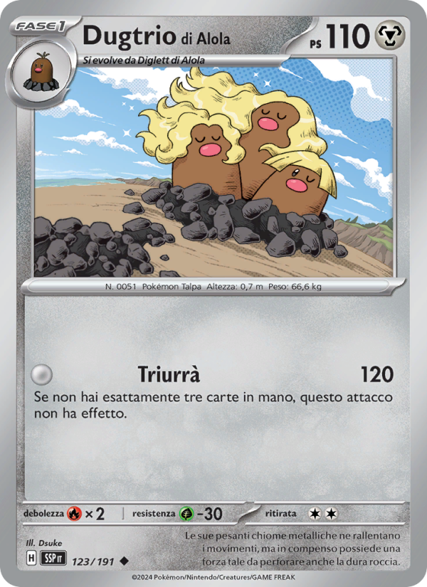 Dugtrio di Alola 123/252 — Surging Sparks (Italian Pokémon TCG card)