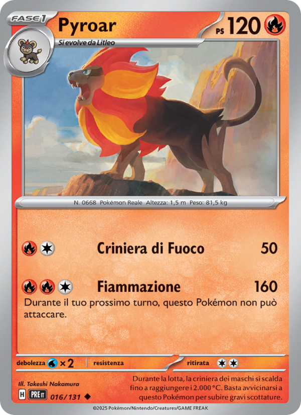 Pyroar 016/180 — Prismatic Evolutions (Italian Pokémon TCG card)