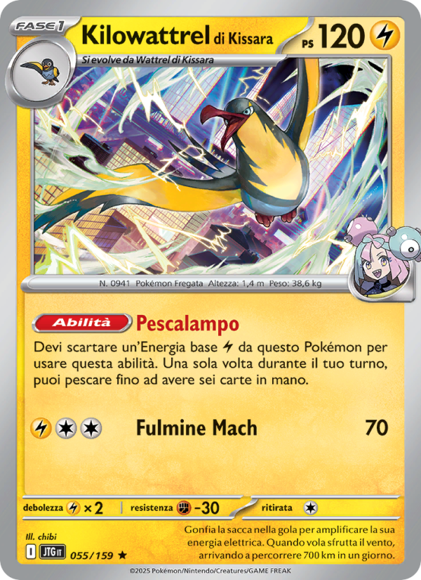 Kilowattrel di Kissara 055/190 — Journey Together (Italian Pokémon TCG card)