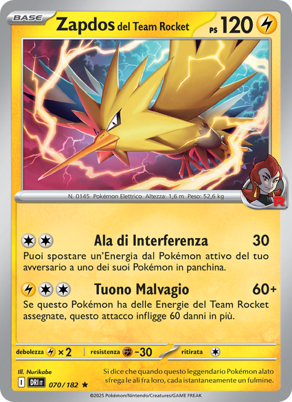 Zapdos del Team Rocket 070/244 — Destined Rivals (Italian Pokémon TCG card)