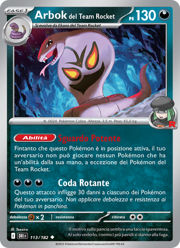 Arbok del Team Rocket 113/244 — Destined Rivals (Italian Pokémon TCG card)
