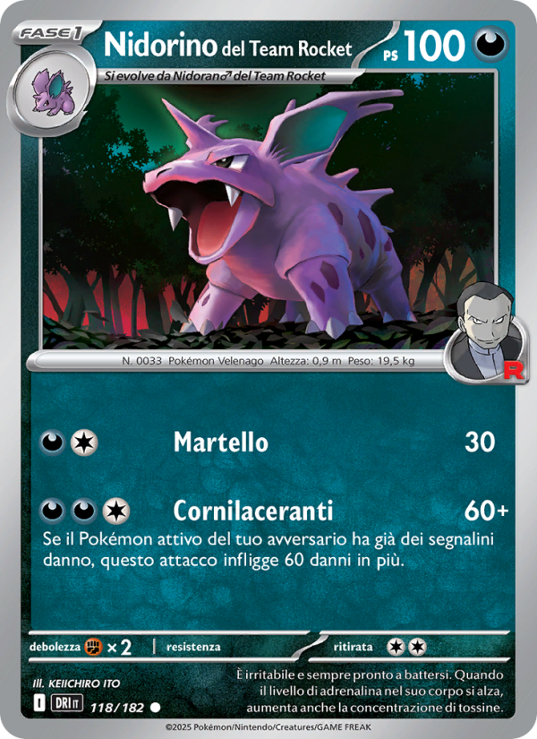 Nidorino del Team Rocket 118/244 — Destined Rivals (Italian Pokémon TCG card)