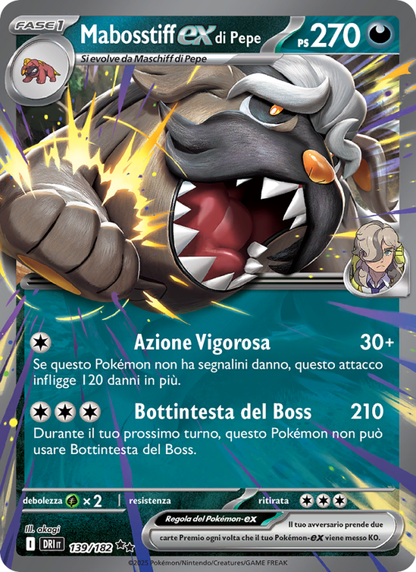 Mabosstiff-ex di Pepe 139/244 — Destined Rivals (Italian Pokémon TCG card)
