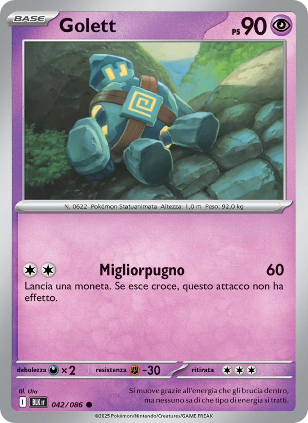 Golett 042/172 — Black Bolt (Italian Pokémon TCG card)