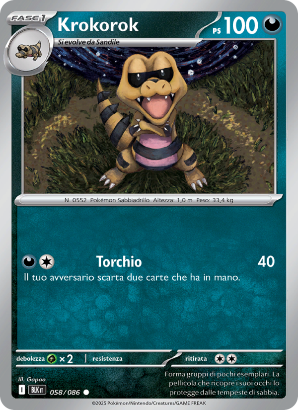 Krokorok 058/172 — Black Bolt (Italian Pokémon TCG card)