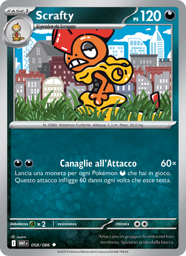 Scrafty 058/173 — Fuoco Bianco (Italian Pokémon TCG card)