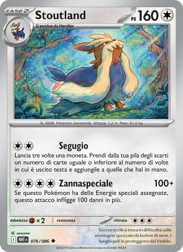 Stoutland 076/173 — Fuoco Bianco (Italian Pokémon TCG card)