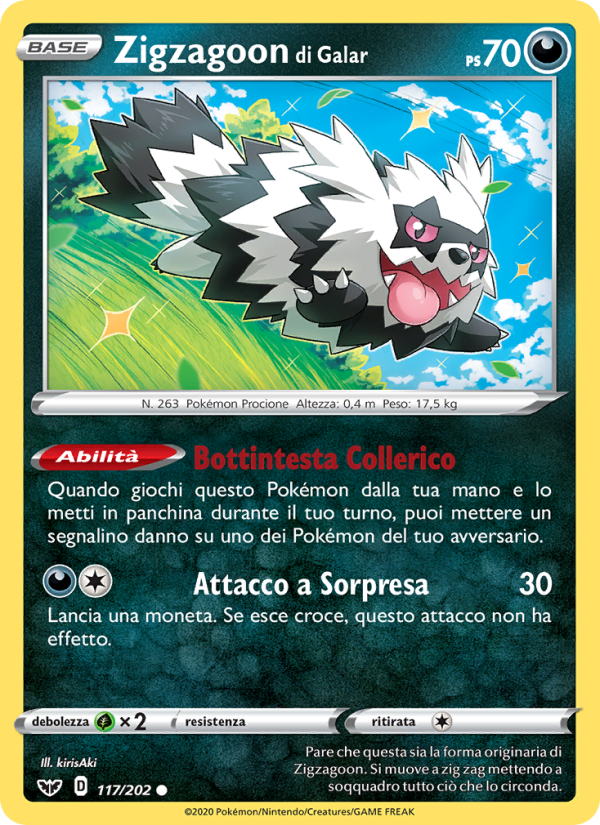 Zigzagoon di Galar 117/216 — Sword & Shield (Italian Pokémon TCG card)