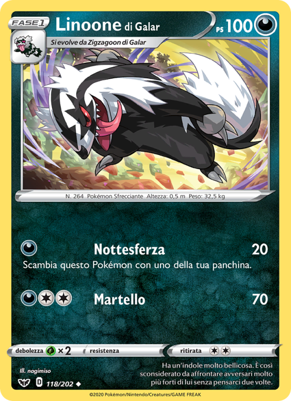 Linoone di Galar 118/216 — Sword & Shield (Italian Pokémon TCG card)