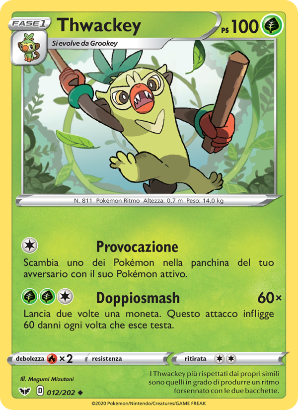 Thwackey 012/216 — Sword & Shield (Italian Pokémon TCG card)