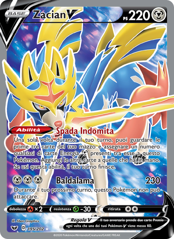 Zacian V 195/216 — Sword & Shield (Italian Pokémon TCG card)