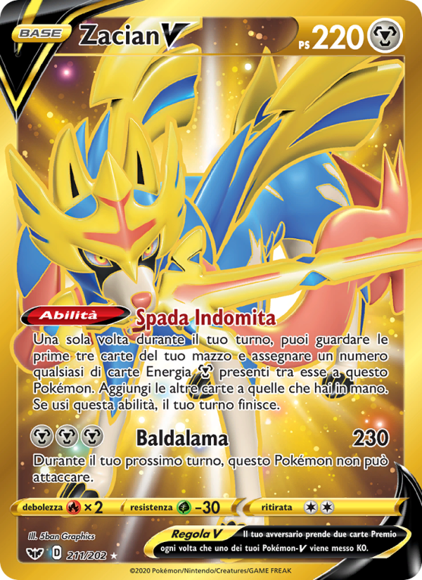 Zacian V 211/216 — Sword & Shield (Italian Pokémon TCG card)