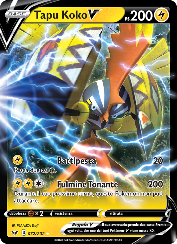 Tapu Koko V 072/216 — Sword & Shield (Italian Pokémon TCG card)