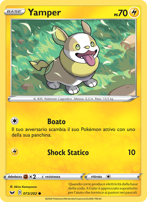 Yamper 073/216 — Sword & Shield (Italian Pokémon TCG card)
