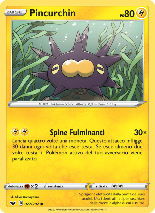 Pincurchin 077/216 — Sword & Shield (Italian Pokémon TCG card)