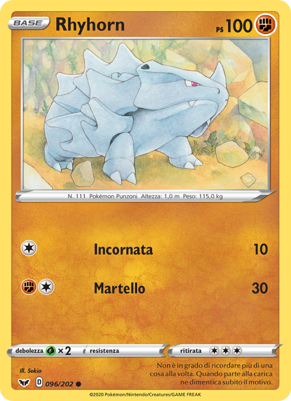 Rhyhorn 096/216 — Sword & Shield (Italian Pokémon TCG card)
