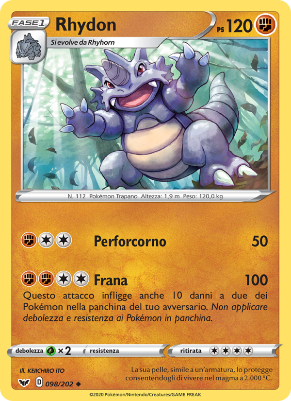 Rhydon 098/216 — Sword & Shield (Italian Pokémon TCG card)