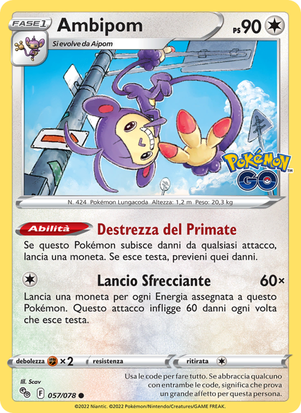 Ambipom 057/88 — Pokémon GO (Italian Pokémon TCG card)