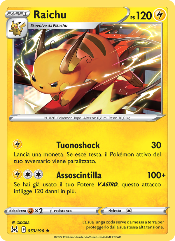 Raichu 053/247 — Lost Origin (Italian Pokémon TCG card)