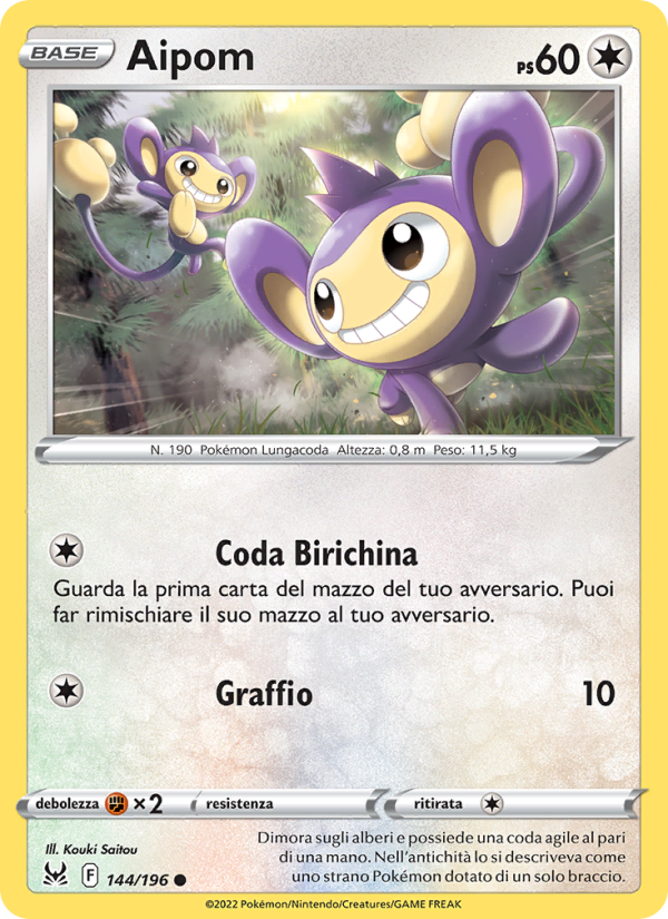 Aipom 144/247 — Lost Origin (Italian Pokémon TCG card)