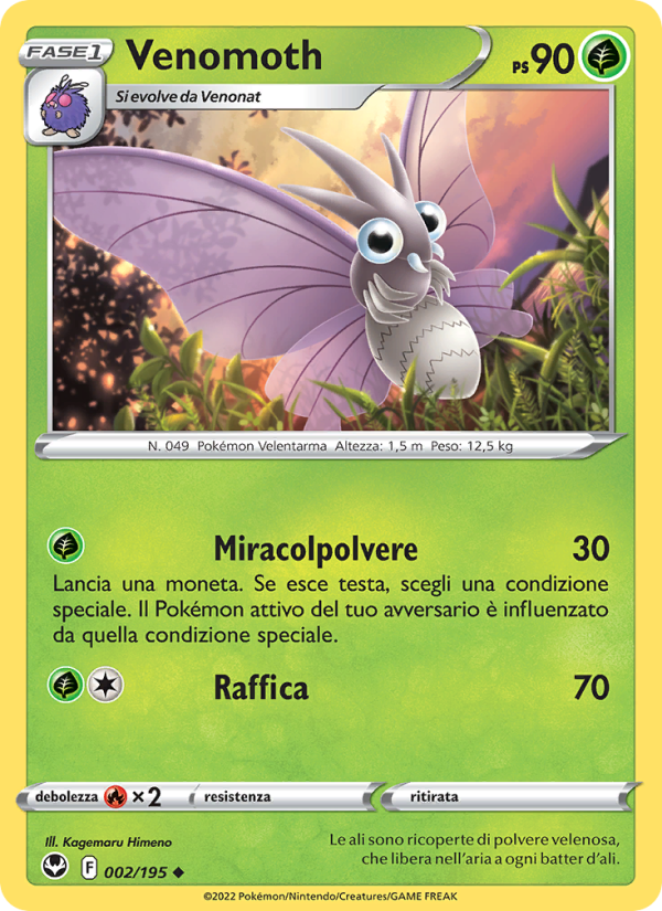 Venomoth 002/245 — Silver Tempest (Italian Pokémon TCG card)