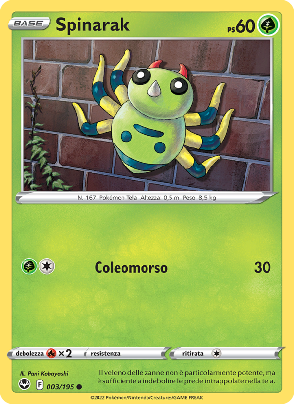 Spinarak 003/245 — Silver Tempest (Italian Pokémon TCG card)